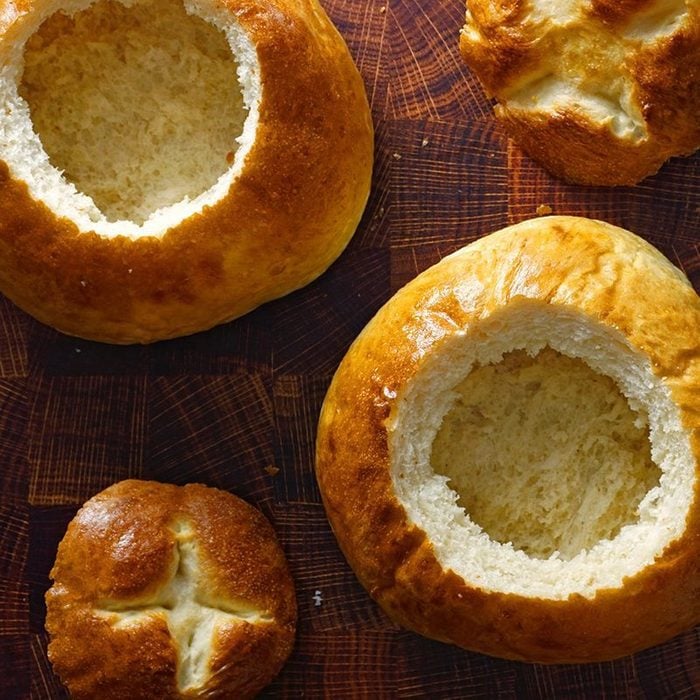  Panera Bread Bowls carved out and empty