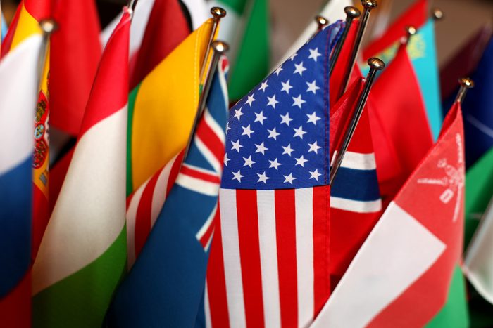 Flags of different Countries together, US-Flag in Focus