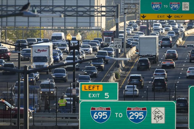 Heavy traffic moves along Interstate 395 in November 2022 in Washington DC
