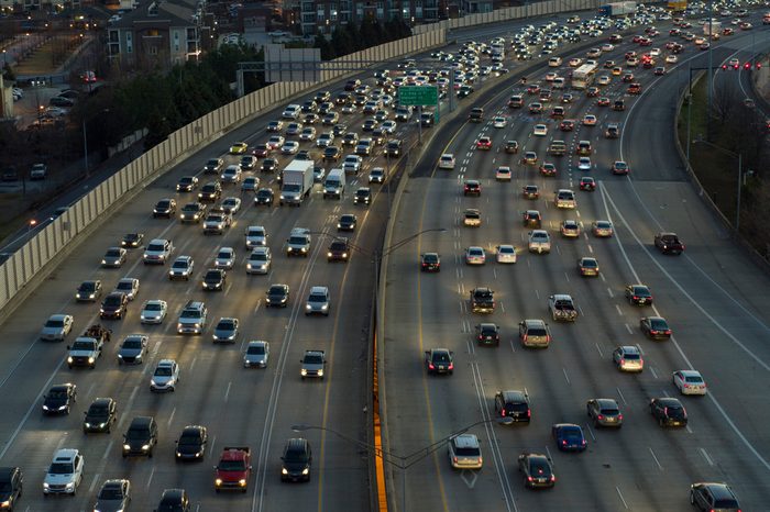 Traffic on Freeway Through Downtown Atlanta, Georgia