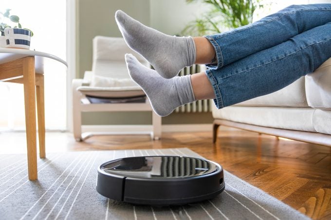 Robot vacuum cleaner cleaning the living room