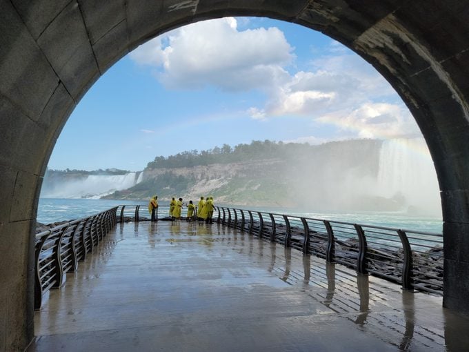 Tunnel at Niagara Parks Power Station, Canada with Niagara Falls in background