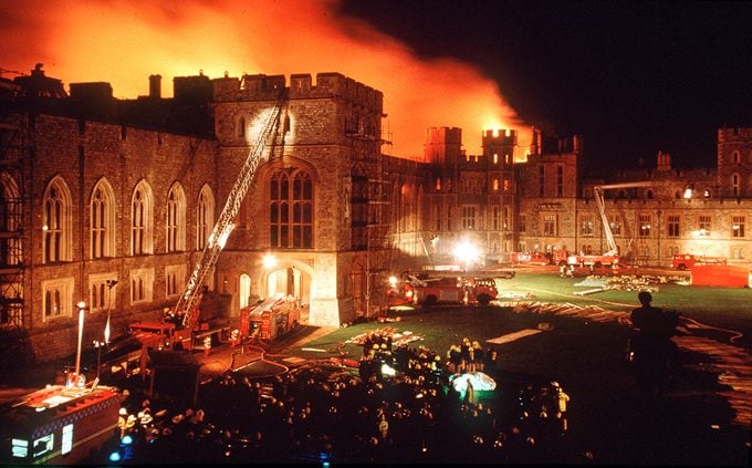 Fire breaks out at Windsor Castle on November 20th 1992 damaging more than 100 rooms