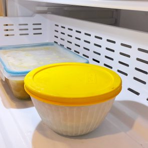 glass food storage container in freezer