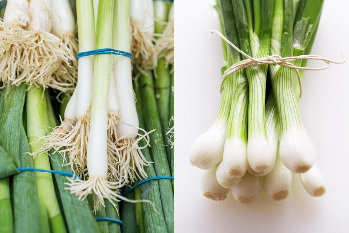 Split screen of scallions and green onions