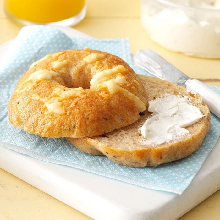 Asiago Bagels with cream cheese
