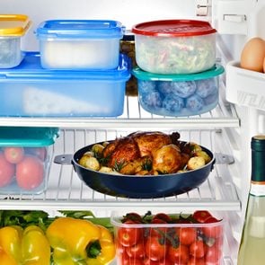 Assortment Of Food and drinks In full, Open Refrigerator