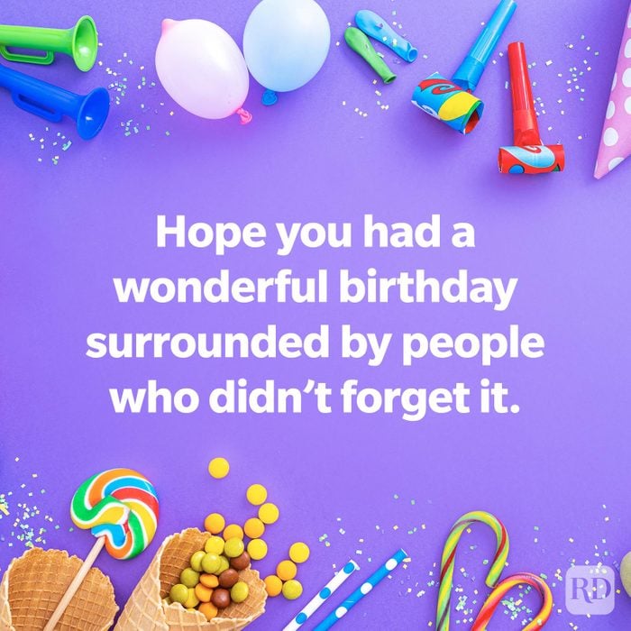 Belated Birthday Wish on a purple background