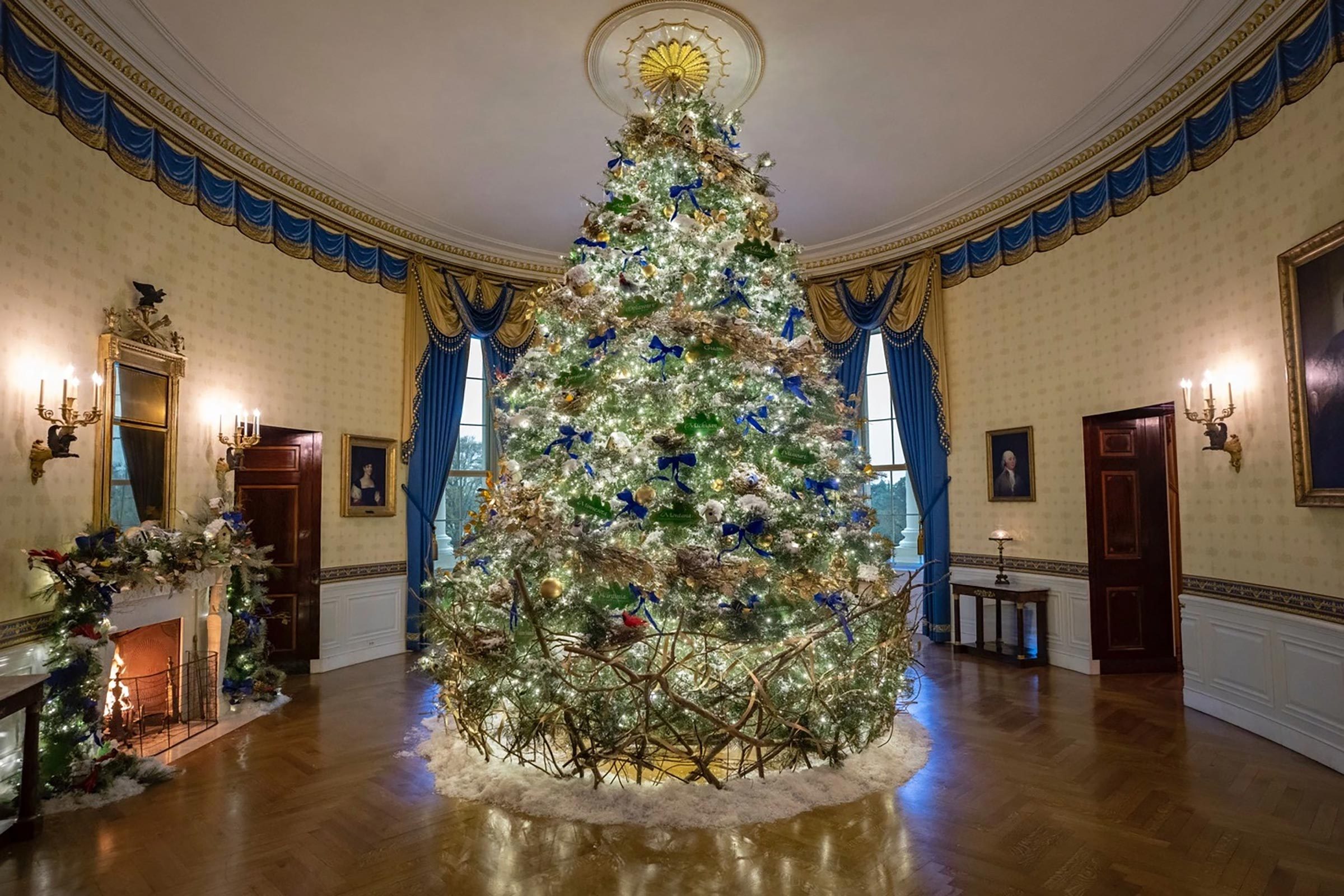 Blue Room White House 2022 Christmas Decorations