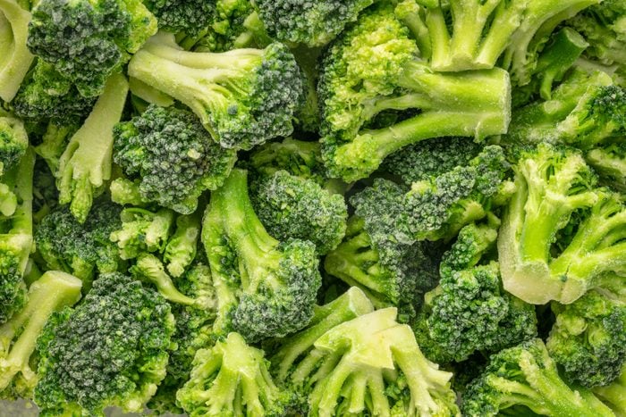 closeup of frozen broccoli florets