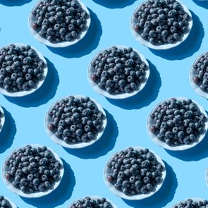 pattern of Blueberries in a bowl on a blue background