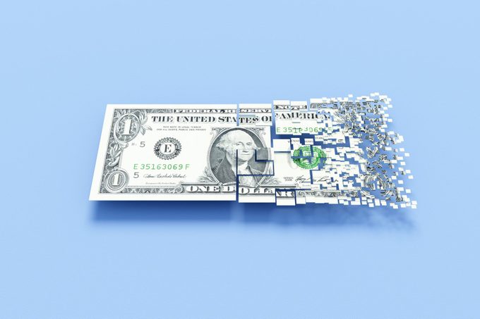 Dissolving dollar banknote