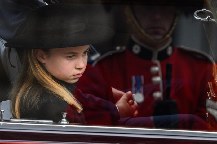 Princess Charlotte of Wales arrives at Windsor Castle for The Committal Service For Her Majesty Queen Elizabeth II