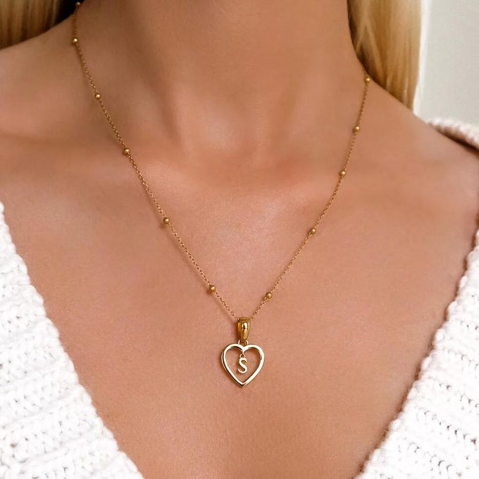 Heart Hanging Initial Sphere Necklace