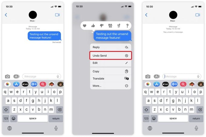 Steps for unsending an iMessage on an iPhone