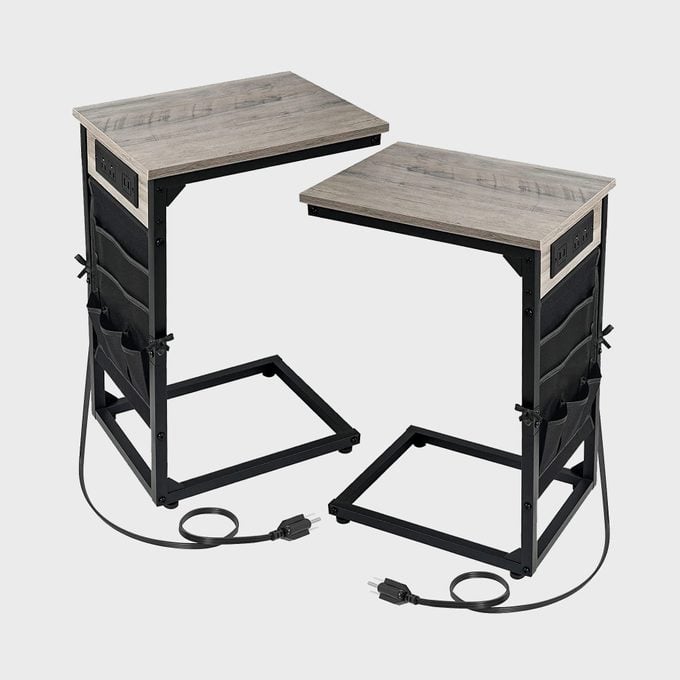 Amhancible C Shaped End Table With Charging Station Set Of 2