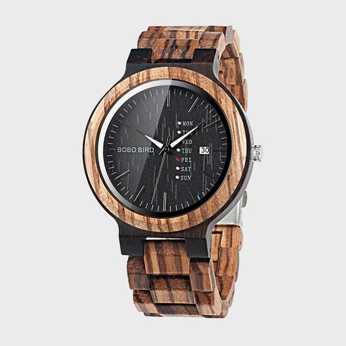 Bobo Bird Week And Date Multi Functional Display Mens Zebra Wooden Quartz Watch