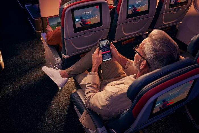 Passenger connects to free wifi aboard Delta airlines comfort plus