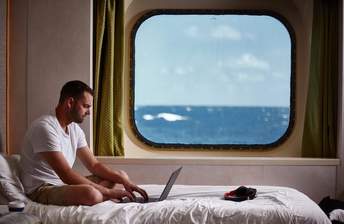 Working in a cabin while at sea