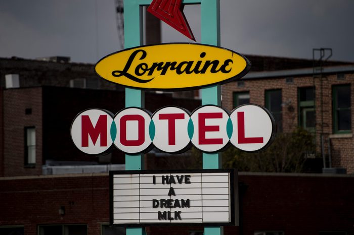 A view of the sign for the Lorraine Mote