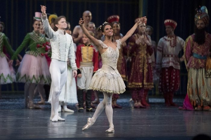 Misty Copeland takes a bow in front of Daniil Simkin after performing in American Ballet Theatre's "The Nutcracker" at Segerstrom Hall in Costa Mesa on Thursday, Dec. 7, 2017.