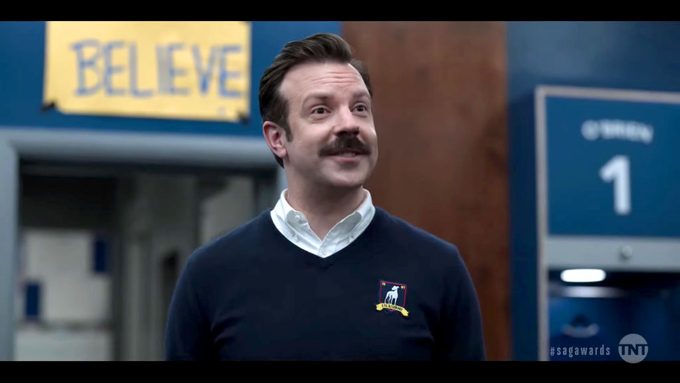 Jason Sudeikis performs as Ted Lasso in this screengrab from the the 27th annual SAG Awards