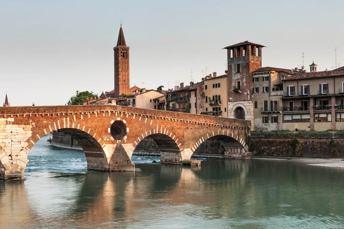 Ponte Pietra on Adige river, Verona, Italy