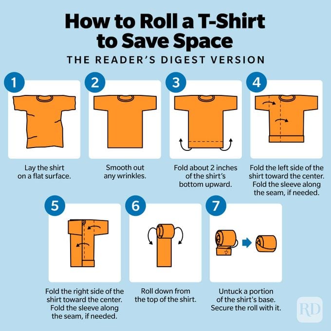 How To Roll A T-Shirt To Save Space Infographic
