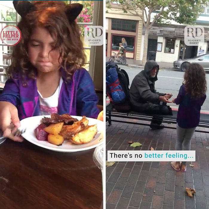 Little Helper Of The Week Girl Offers Plate To Homeless Man