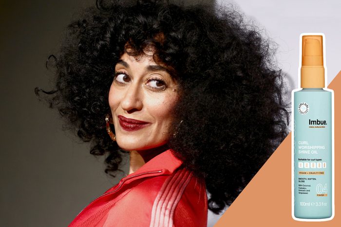 Tracee Ellis Ross with curl hydration serum product inset