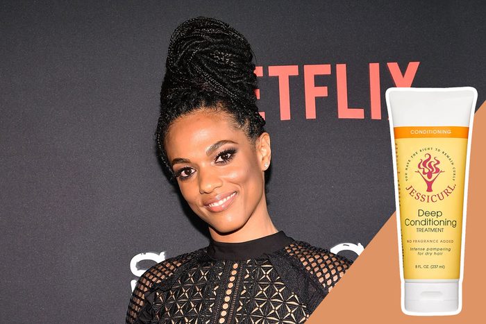 Freema Agyeman with Jessicurl Deep Conditioning Treatment product inset