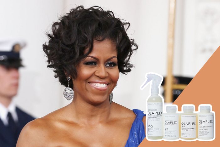 Michelle Obama with Hair Repair Treatment product inset