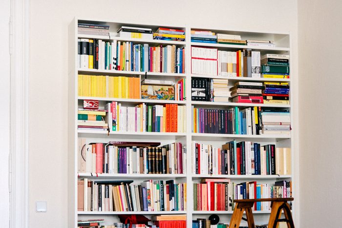 Step ladder near bookshelves at home