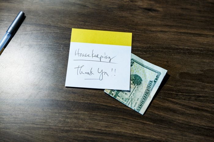Handwritten Thank You Note With Gratuity Left in Hotel Room