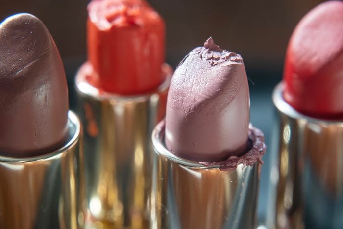 Close up of used lipsticks