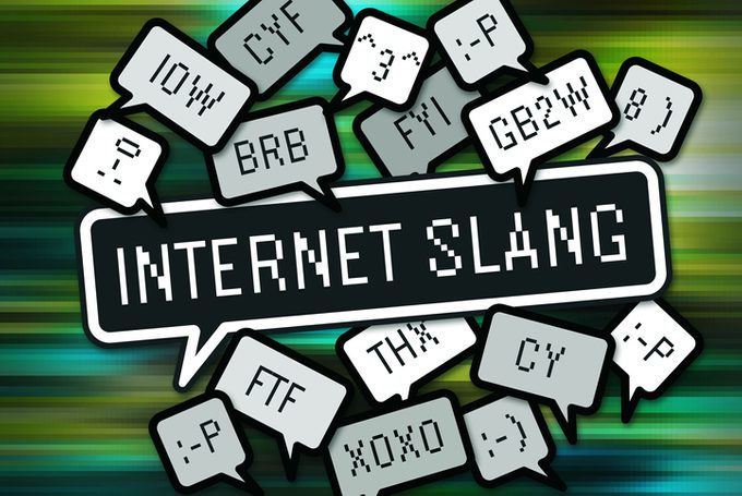 Internet slang with various acronyms on a cyber background