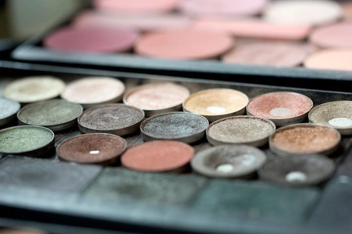 Close up of used eyeshadow palette