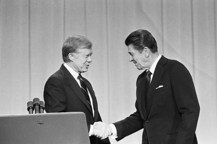 President Carter and Ronald Reagan Shake Hands During Debates