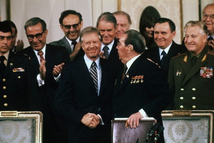 Carter And Brezhnev Shake Hands