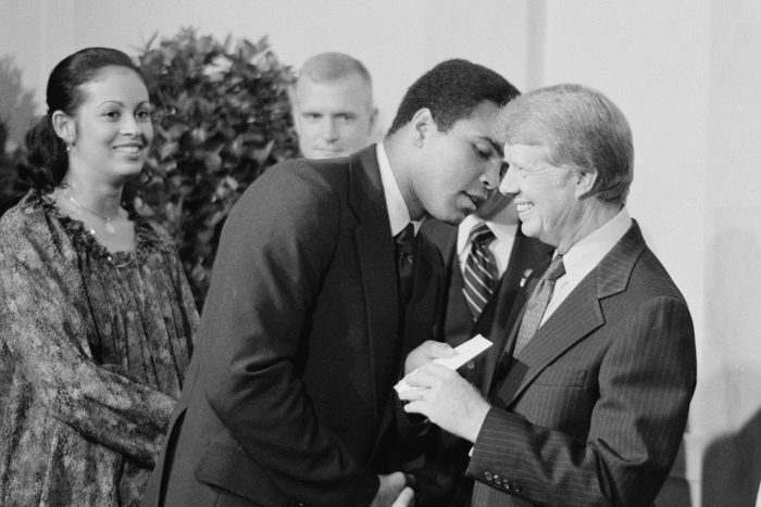 President Jimmy Carter greeting Mohammed Ali.