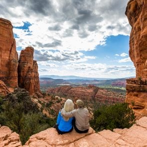 couple admiring scenic view in desert landscape