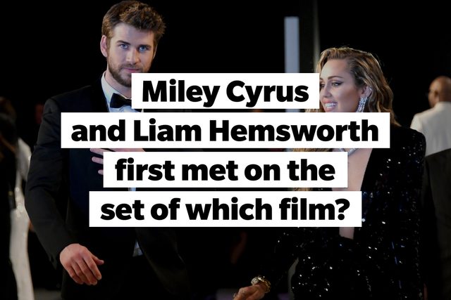 Liam Hemsworth and Miley Cyrus at the 2019 Vanity Fair Oscar Party, TEXT: Miley Cyrus and Liam Hemsworth first met on the set of which film?