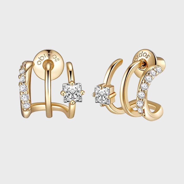 Obidos 14k Gold Plated Triple Huggie Illusion Stud Earrings