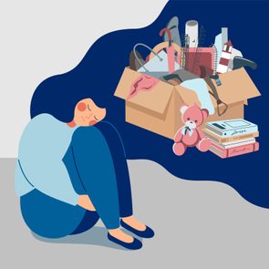 illustration of a stressed n anxious figure thinking of clutter