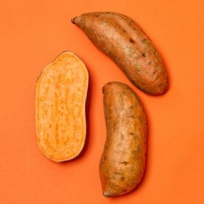 Sweet Potatoes on an orange background