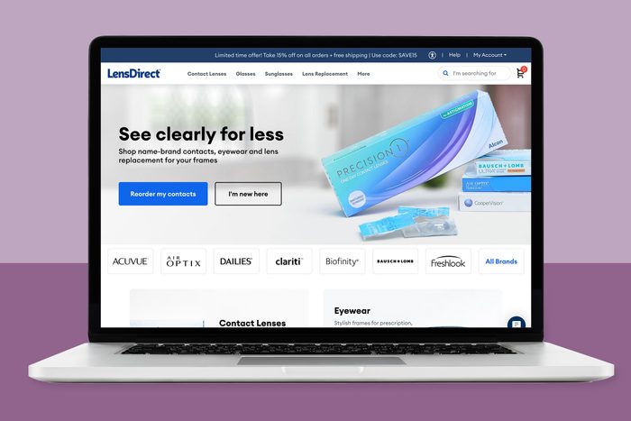 LensDirect homepage displayed on a laptop