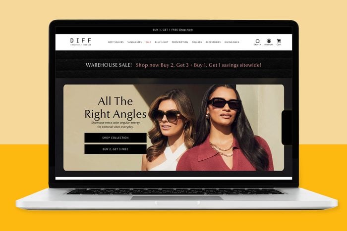 DIFF Eyewear homepage displayed on a laptop