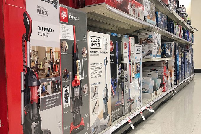 Household Vacuum Cleaners Pictured in a homegoods aisle of a Target store