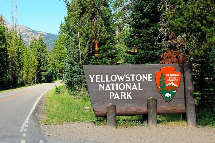 Entrance Sign To Yellowstone National Park along U.S. Highway 212 at the Northeast Entrance