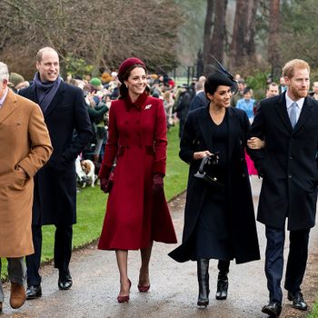 Prince Charles, Prince of Wales with Prince William, Duke of Cambridge, and Catherine, Duchess of Cambridge, Prince Harry, Duke of Sussex and Meghan, Duchess of Sussex attend Christmas Day Church service at Church of St Mary Magdalene on the Sandringham estate on December 25, 2018 in King's Lynn, England